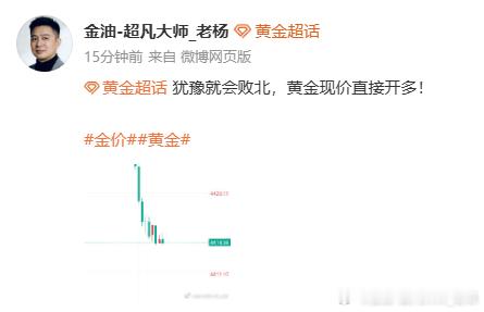 黄金[超话] 黄金现价可补仓看多，止损调整至4405位置[握手]金价黄金 ​​​