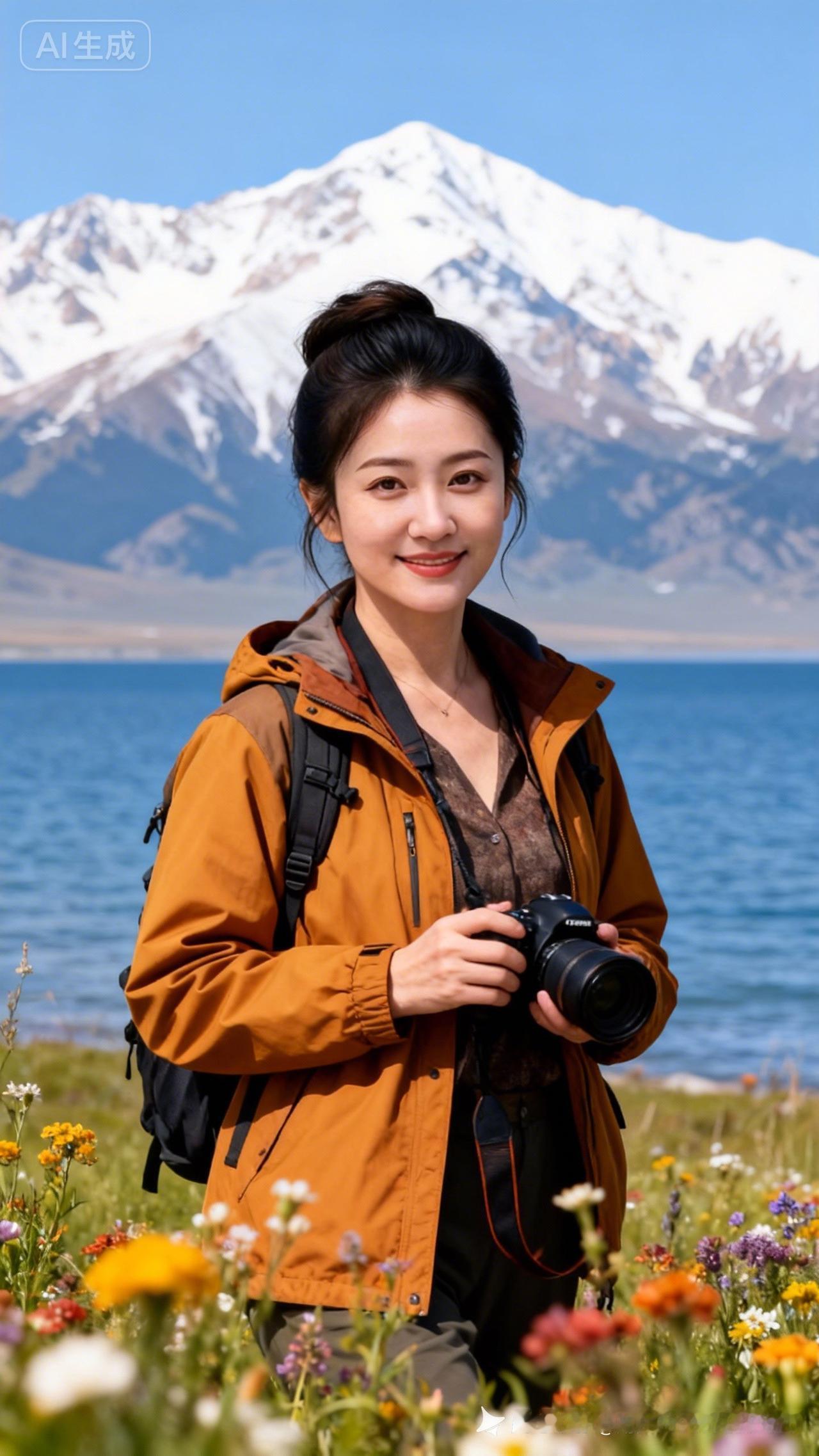 雪山下的花海，手持相机，记录美好瞬间！