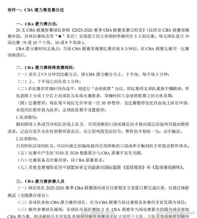 也就是在常规赛比赛结束八分钟后、同一场地举办CBA潜力赛，参赛球员是非首发比赛的