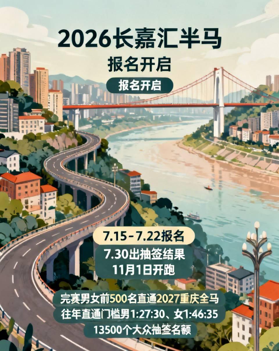 2026长嘉汇半马今日开启报名，11月1日开跑，总规模16000人！
7.15-