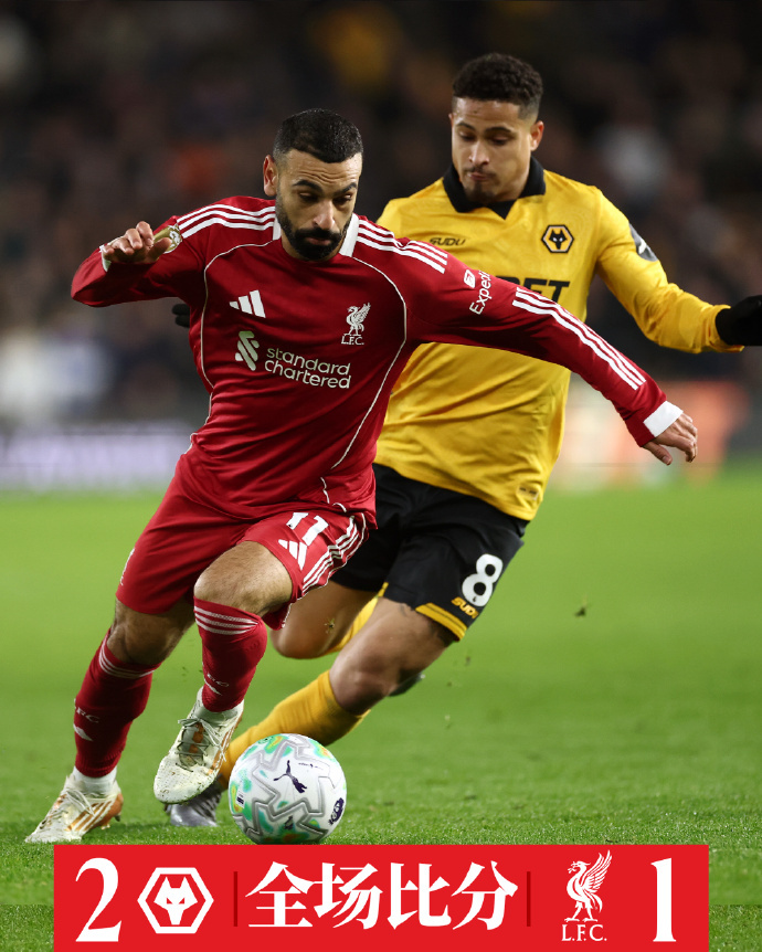 #利物浦英超三连胜终结# 英超联赛第29轮，利物浦遭遇绝杀，客场1-2不敌狼队，