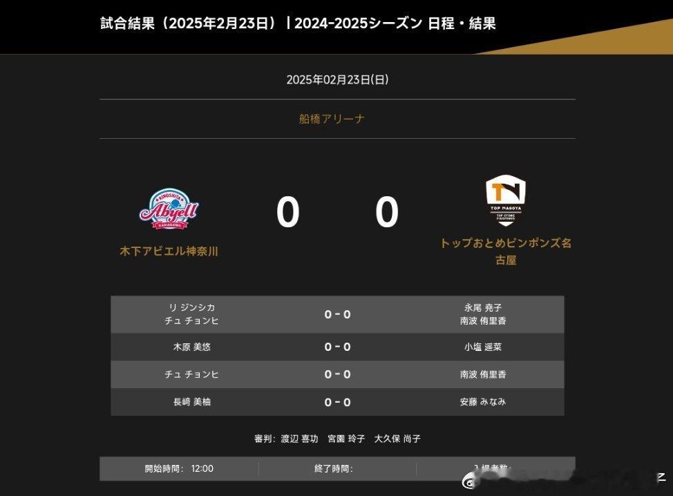 2024-2025赛季日本乒乓球T联赛对阵表：木下神奈川VS名古屋李仁思佳朱芊曦