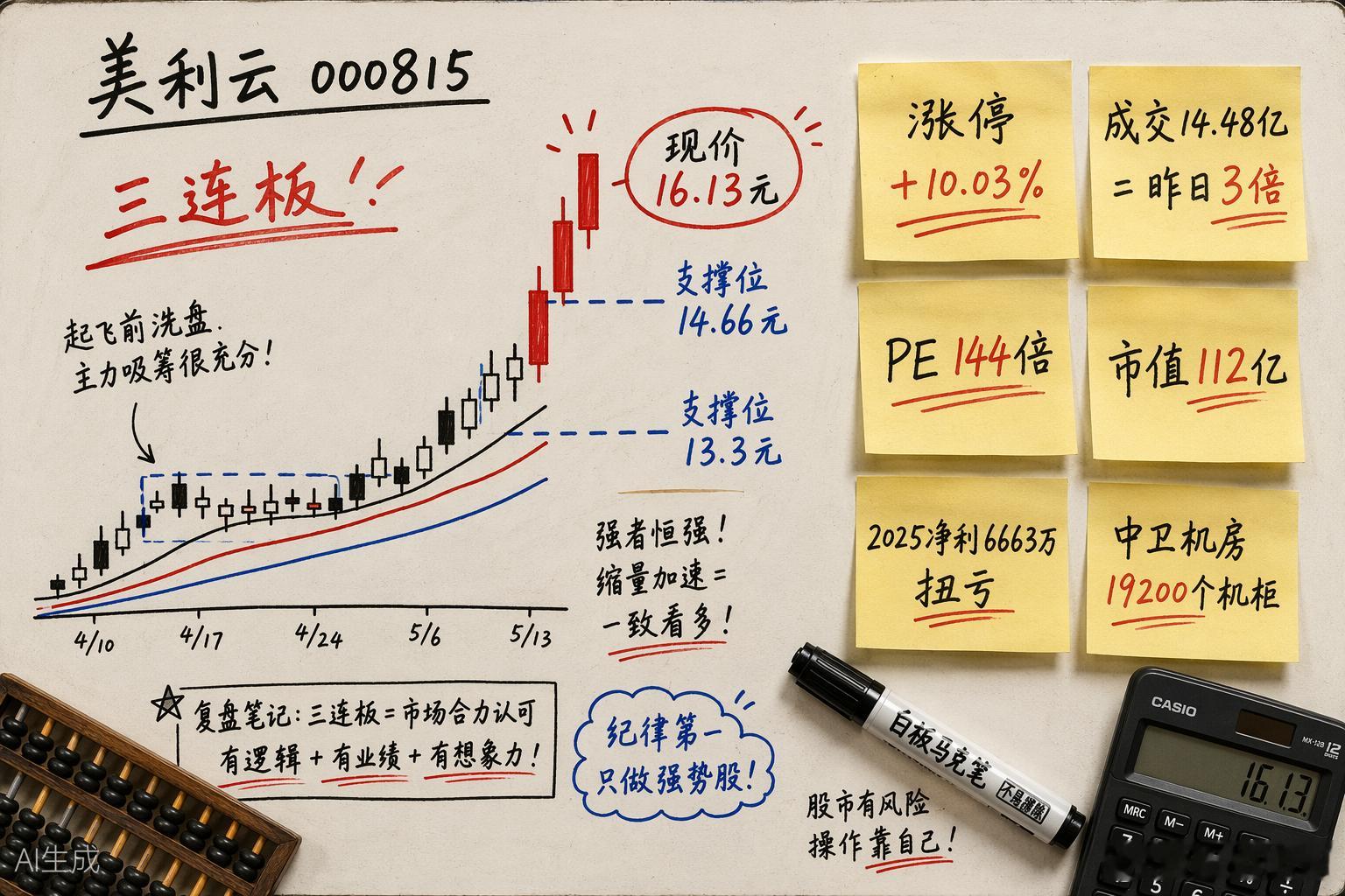 创业板跌3.2%，它却三连板：16.13元的美利云在炒什么？今天的盘面冰火两重天
