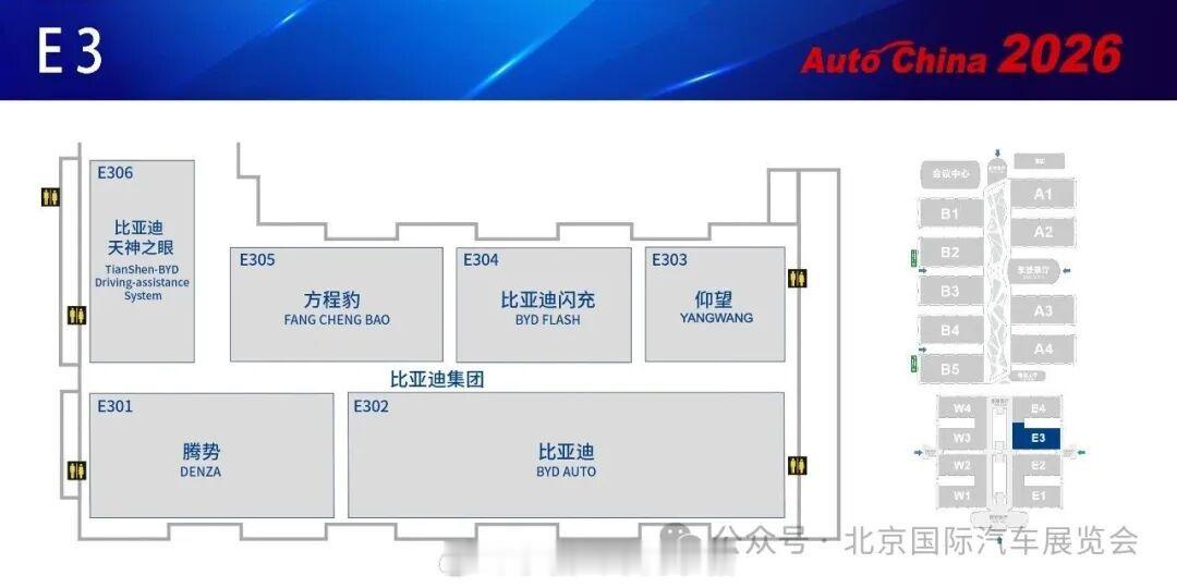 包馆，早已成常态。今年北京车展，比亚迪在E3馆。比亚迪品牌、腾势、方程豹、仰望汽