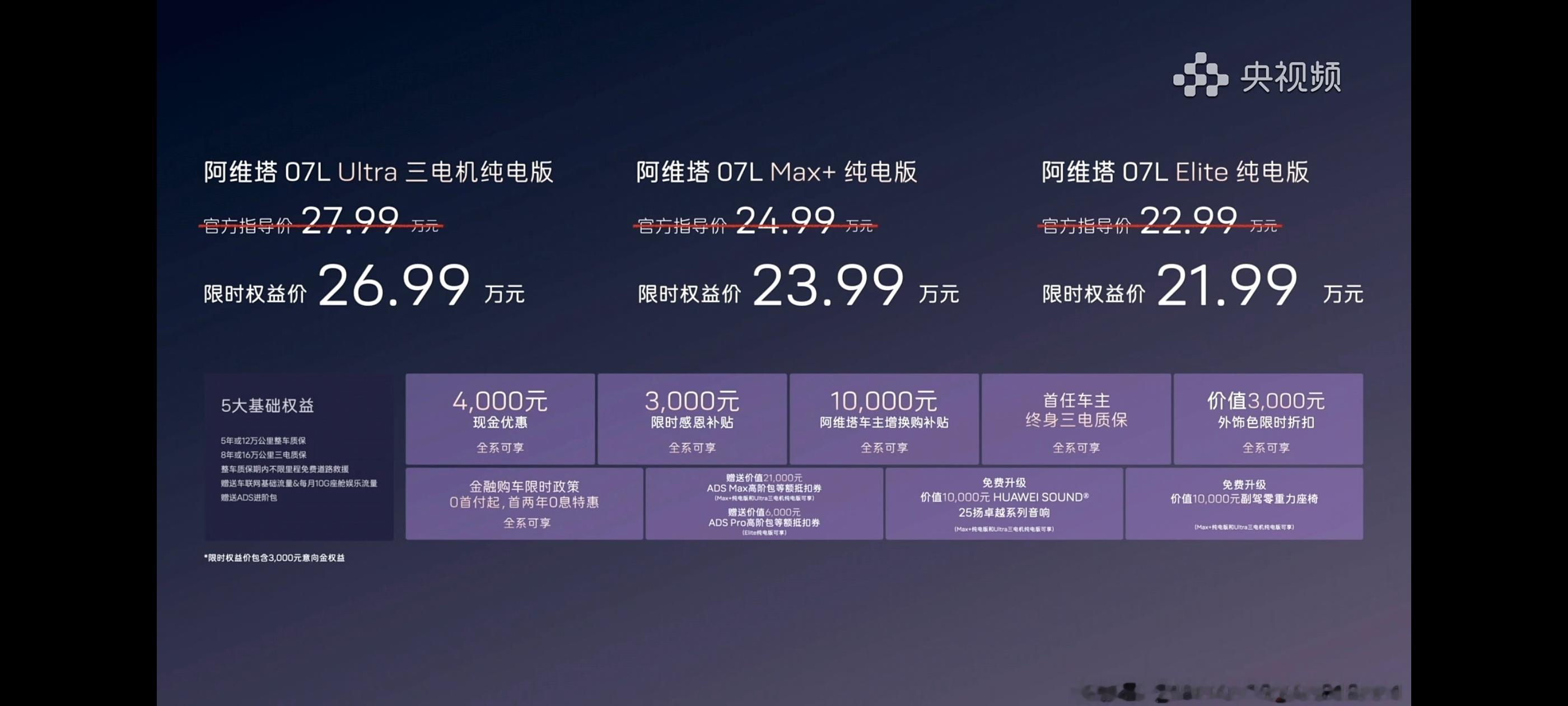 阿维塔07L首发价格来了Ultra 三电机纯电版：26.99万元Max+ 纯电版
