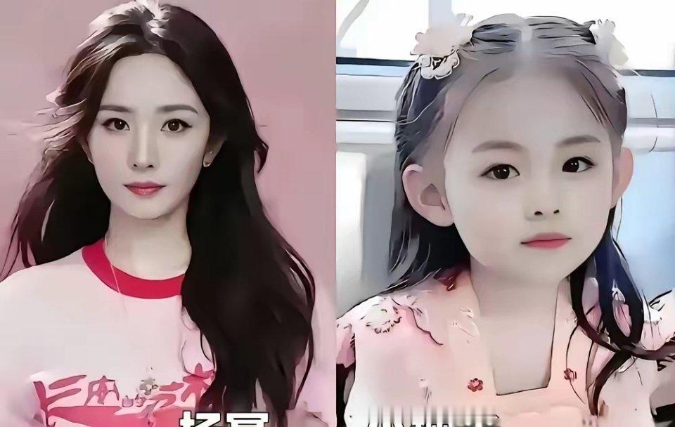 杨幂这基因也太霸道了，女儿小糯米简直就是按着她小时候的样子，一比一复刻出来的。都