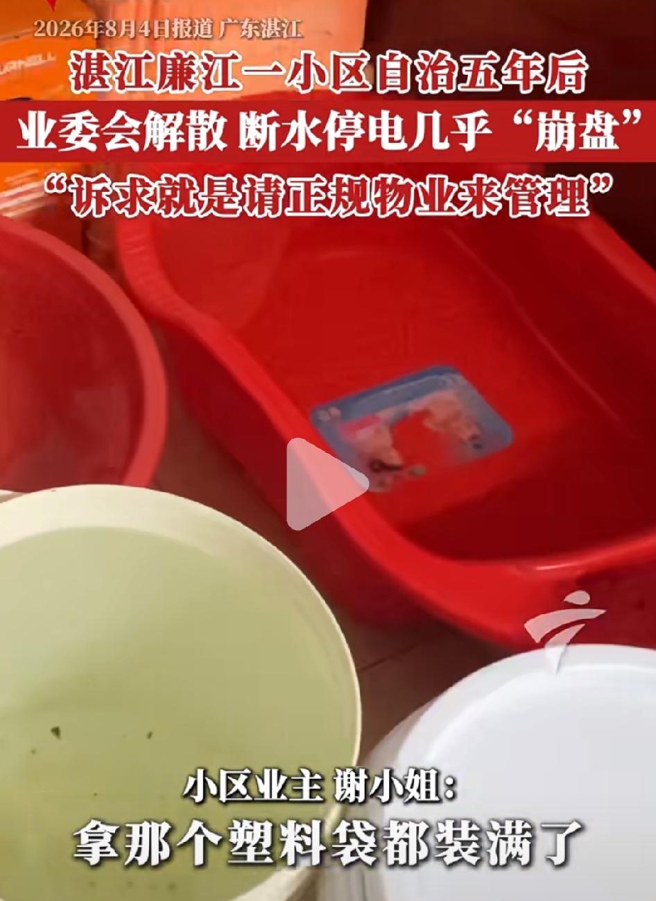 广东湛江一小区，赶走物业公司自治5年，如今断水停电，垃圾满地。原来是因为部分业主