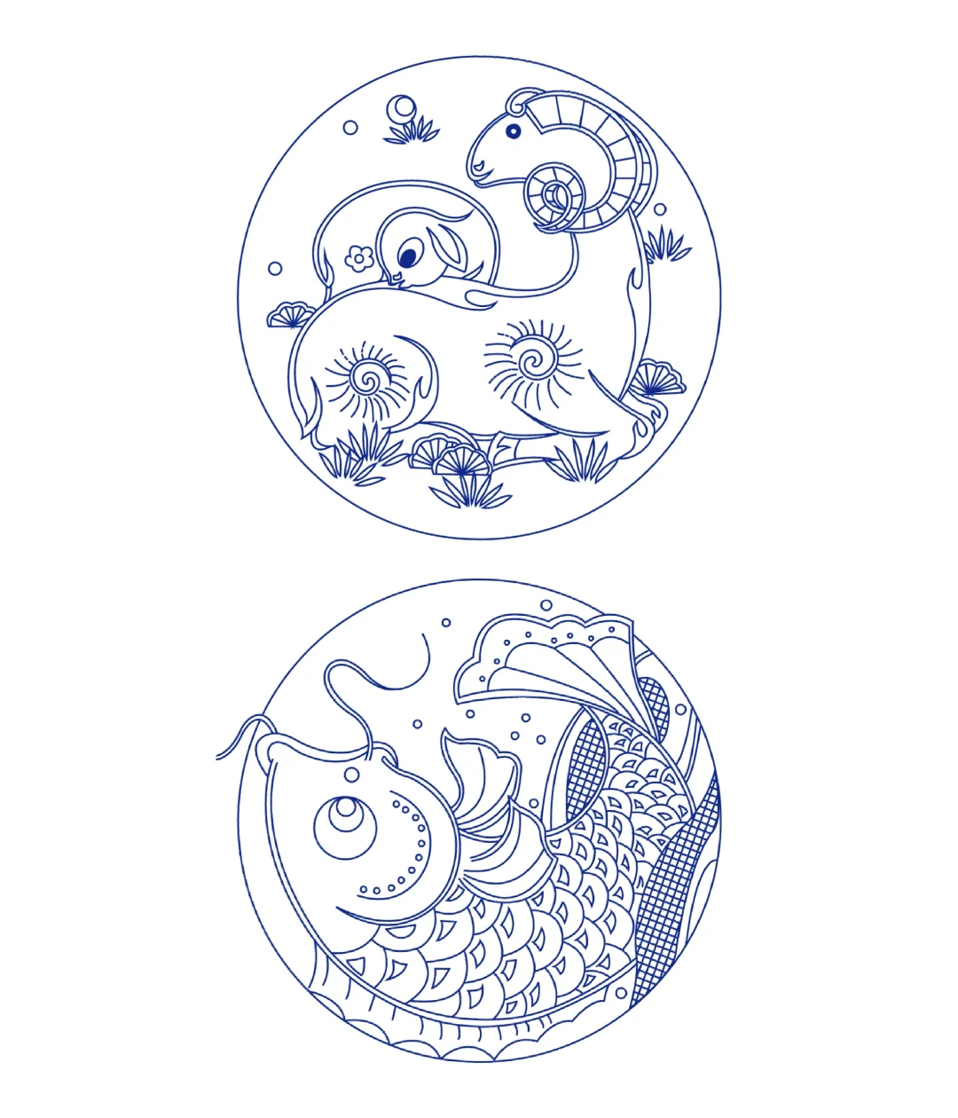传统图案-羊、鱼纹样