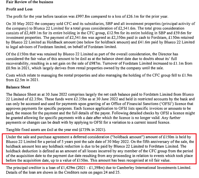上个月初Fordstam的文件显示BlueCo在购买切尔西时加入的“预留款”竟高