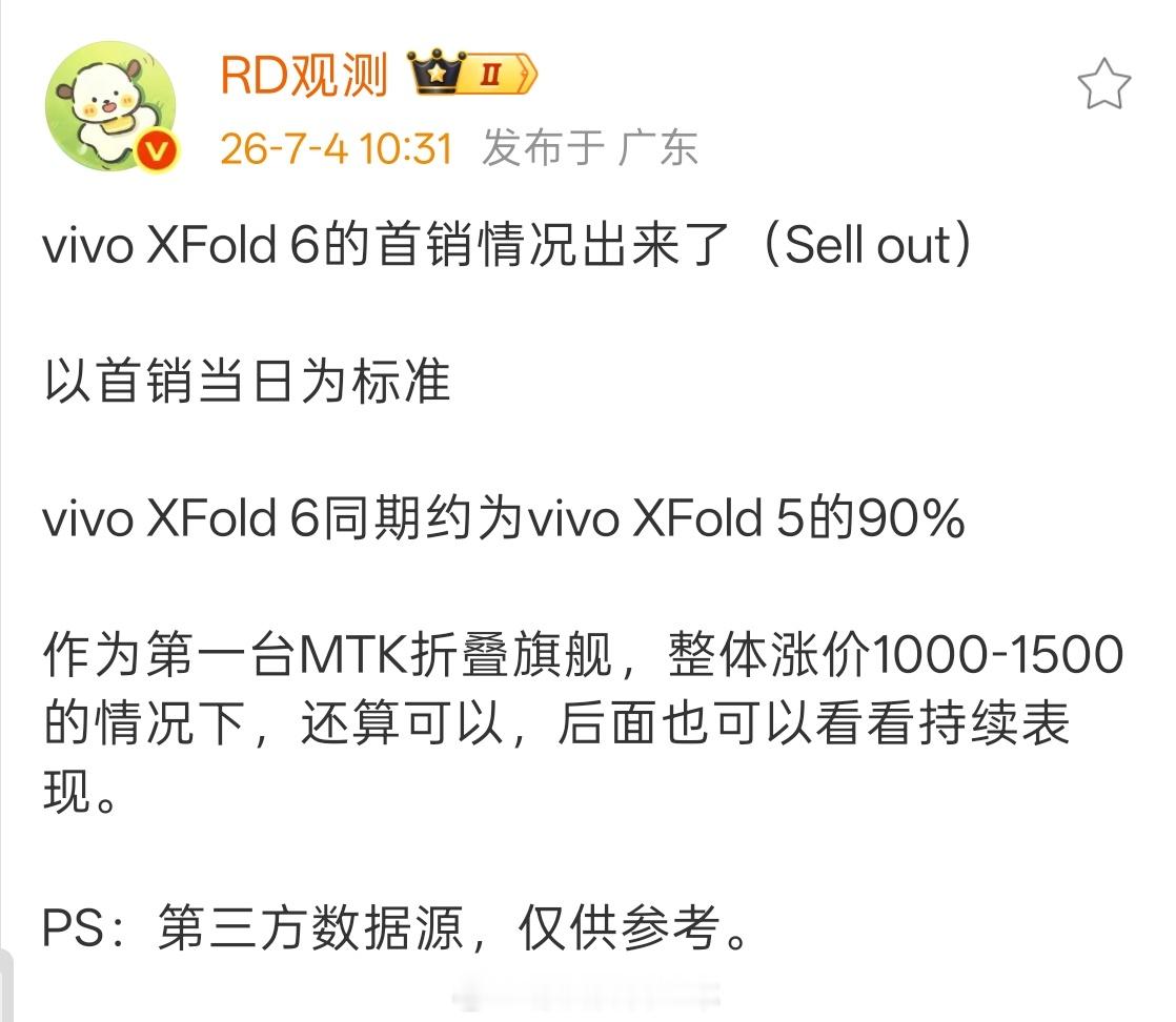 vivo X Fold6这个销量在这个大环境还算可以。该期待下一部登台的折叠旗舰