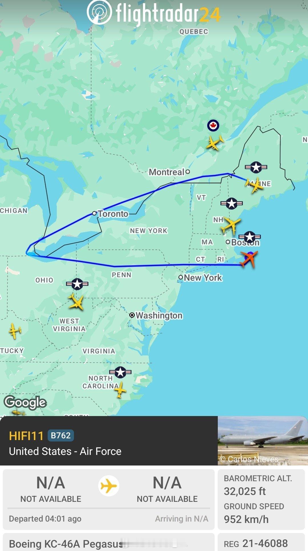 昨天美军那架参与过黎巴嫩寻呼机炸弹袭击的EC-130H从戴维斯-蒙森空军基地飞往