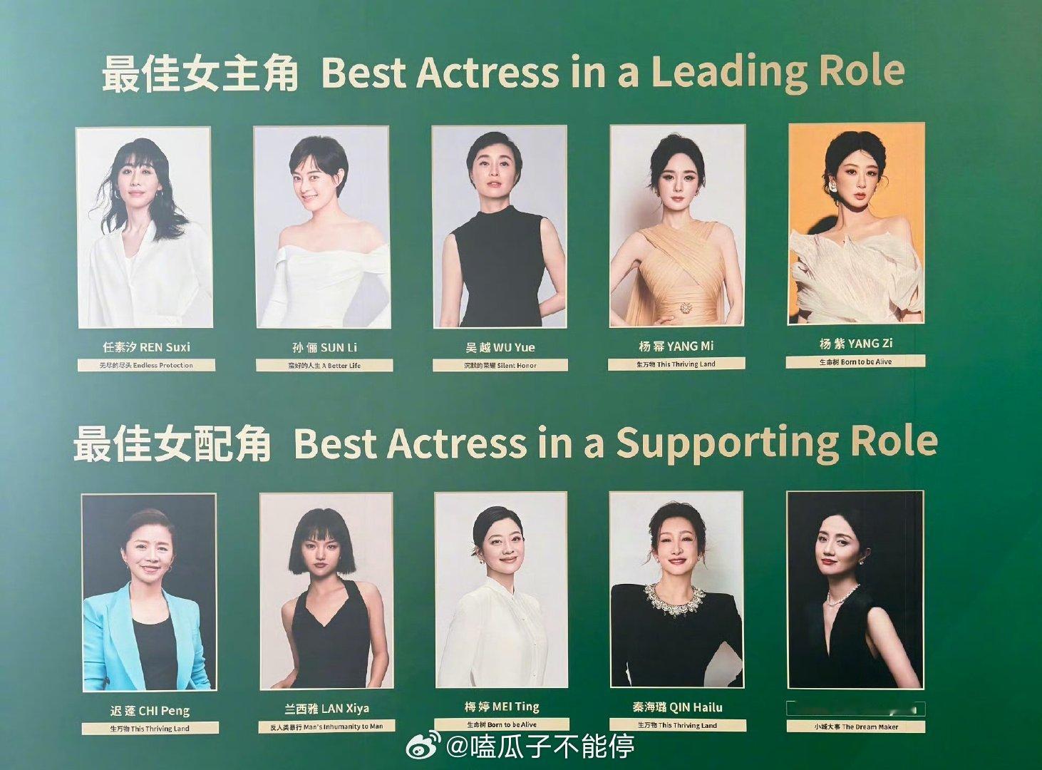 白玉兰四大表演类提名者的公式照来了，最佳男主、女主、男配、女配你看好谁