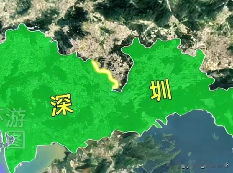 来看看深圳的行政管辖地图，会发现在中部区域显得特别薄，隔壁的东莞仿佛就像伸出了一