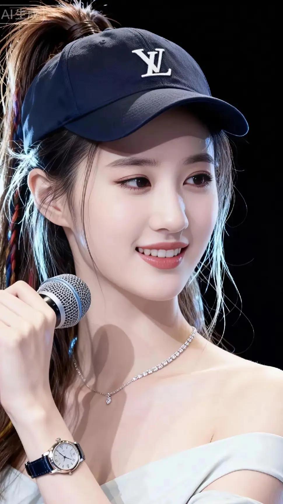 元气少女，手持麦克风，青春活力满满！🎤💖🍎