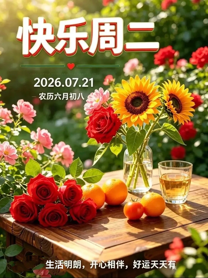 🌷周二快乐，万事胜意！💕💞☀️入伏之后，暑热渐盛，愿您，放下内心蒙尘的执念