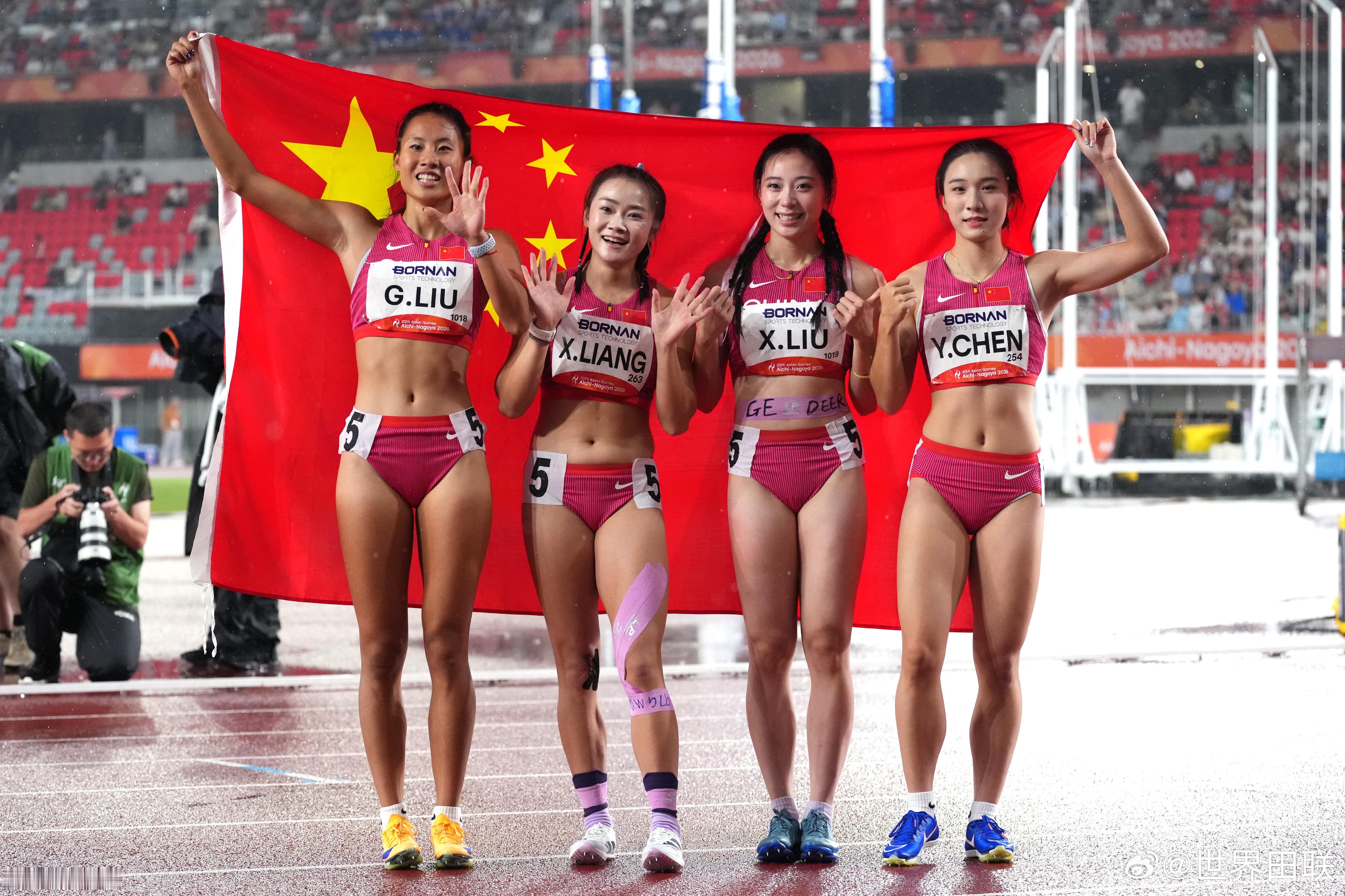 🏆强势卫冕！2026年爱知-名古屋亚运会 女子4x100米接力决赛，由梁小静、