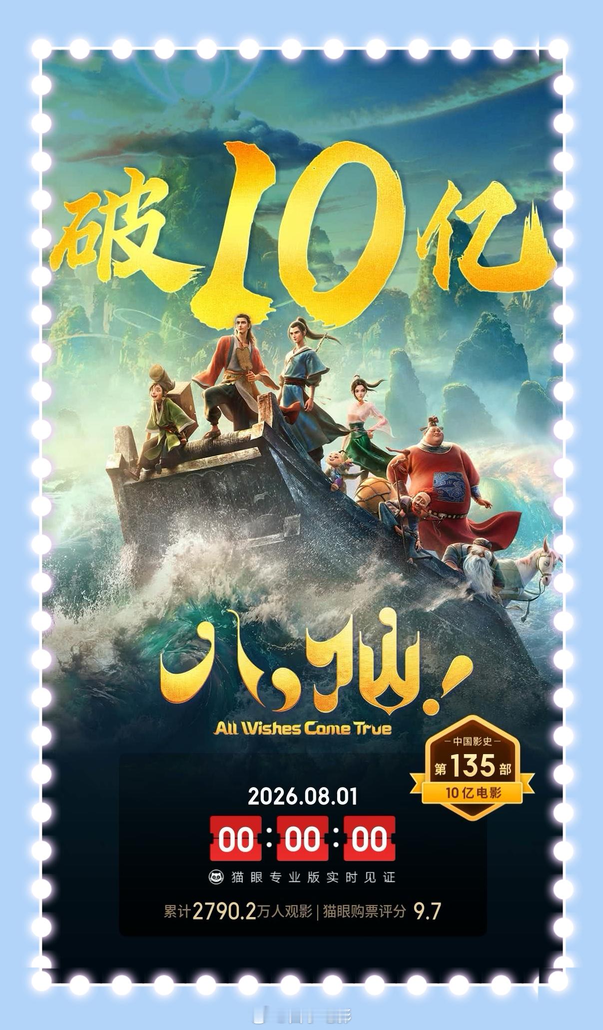 八仙票房破10亿🎉恭喜《八仙！》上映14天，完成10个小目标。观影人次超300