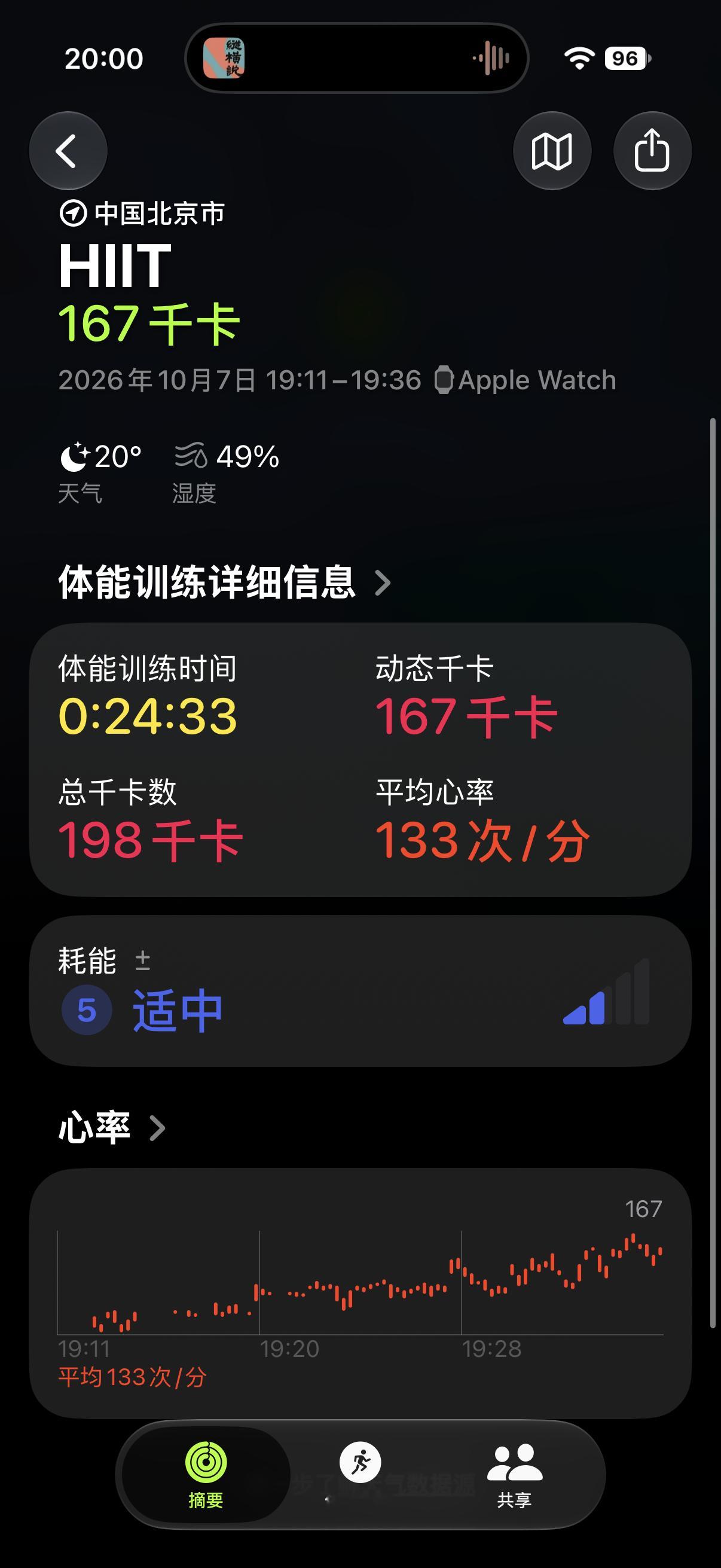 坚持运动打卡300卷腹380哑铃210俯卧撑。用时25分钟，最高心率167次。速