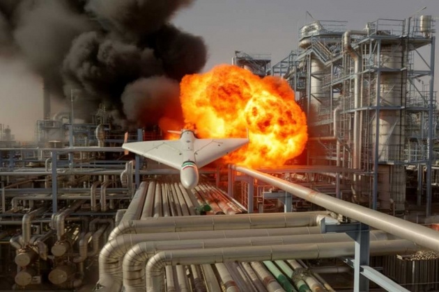 美伊以冲突中东现场直击沙特最大炼油厂遭袭起火  伊朗使用见证者-136无人机袭击