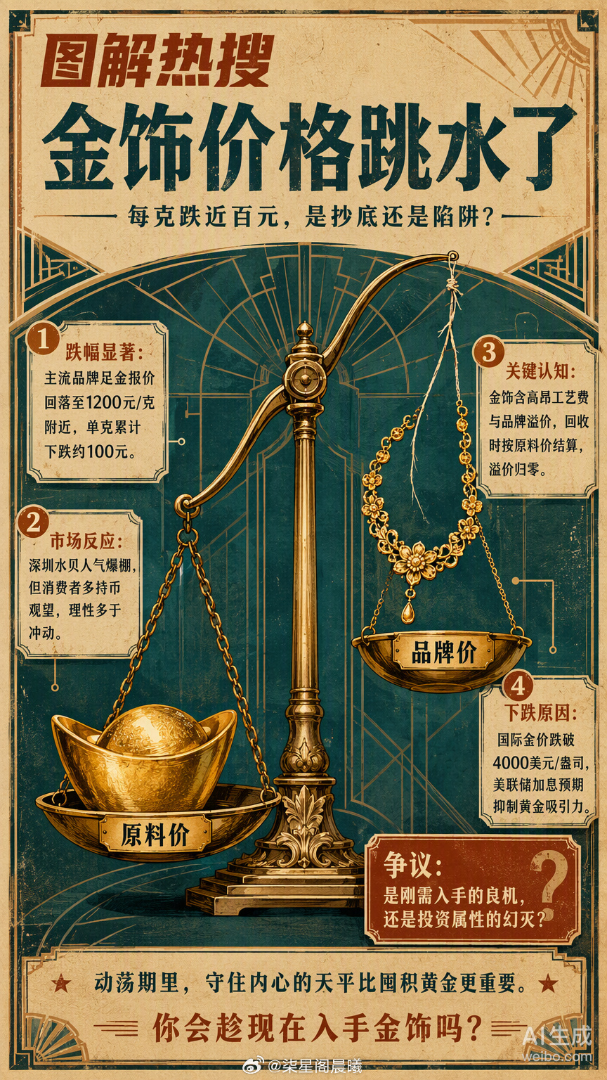 金饰价格这波跳水，与其说是单纯的降价，不如看作是现实版的“金星逆入天秤”。当国际