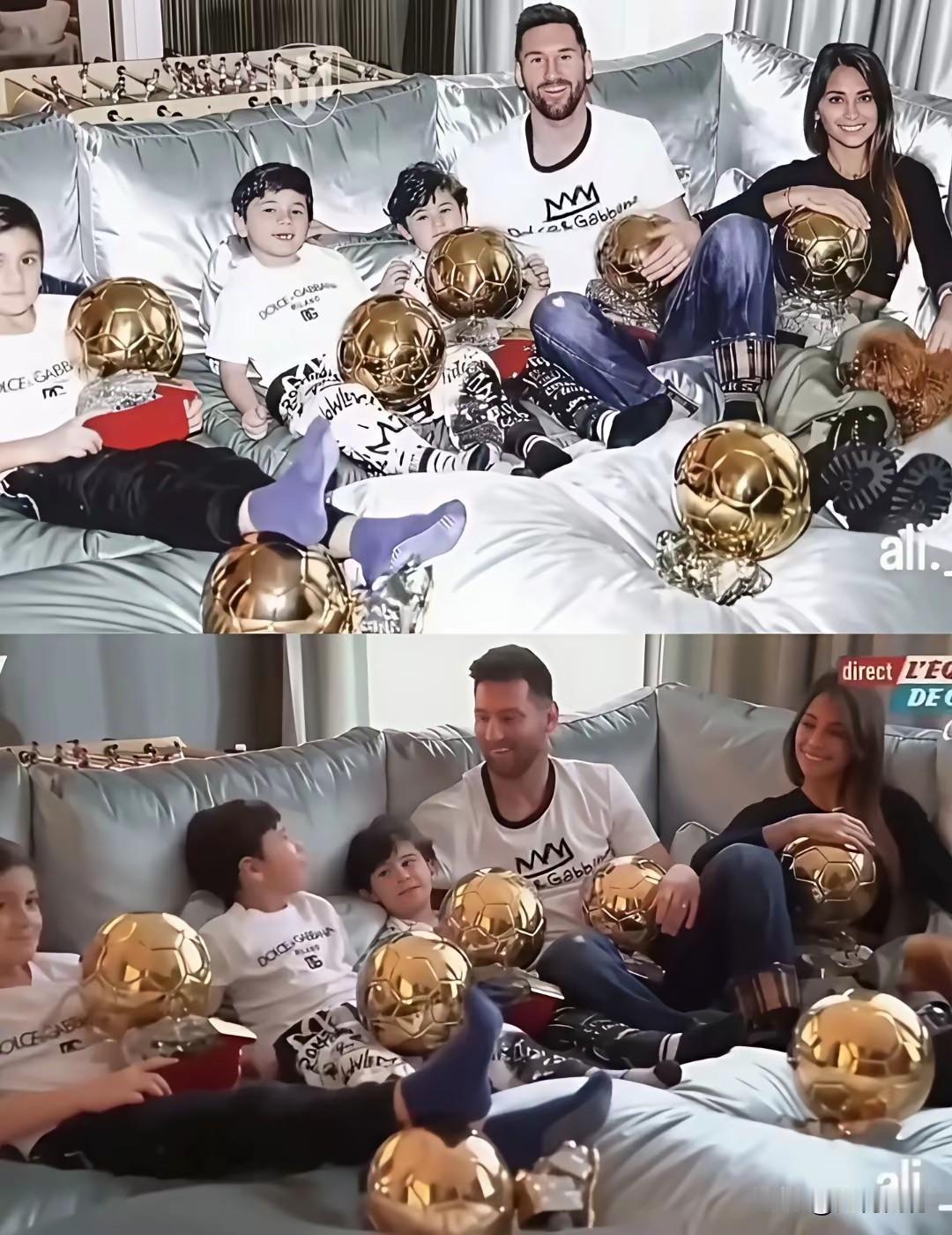 梅西家的金球，真是够多的了，也不知道这东西是不是纯金制造的，如果是纯金制造的，一