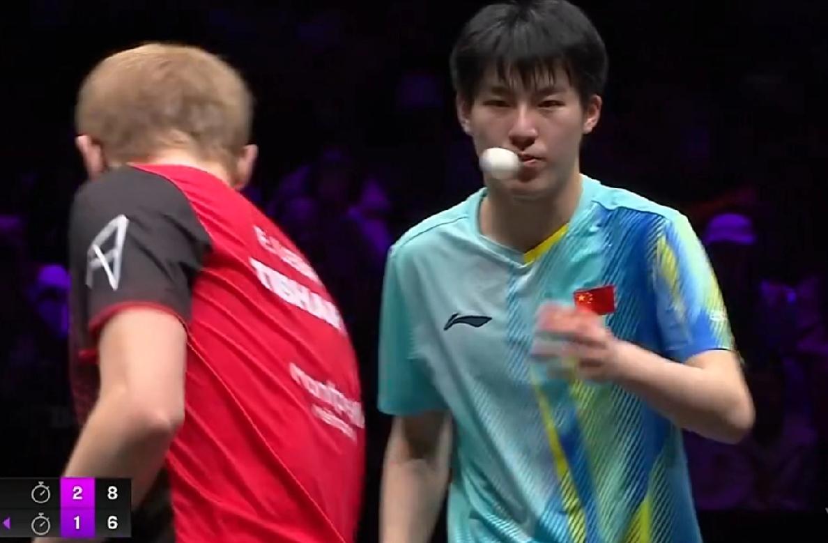 2-8落后，连拿5分，追至7-8，打停勒布伦，温瑞博9-11再输一局，有点遗憾。