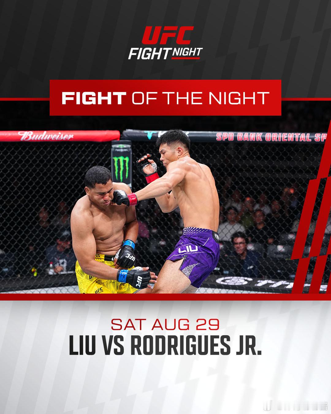 刘策获得UFC花红  更新社媒：“UFC上海站，最佳比赛花红属于VS罗德里格斯！