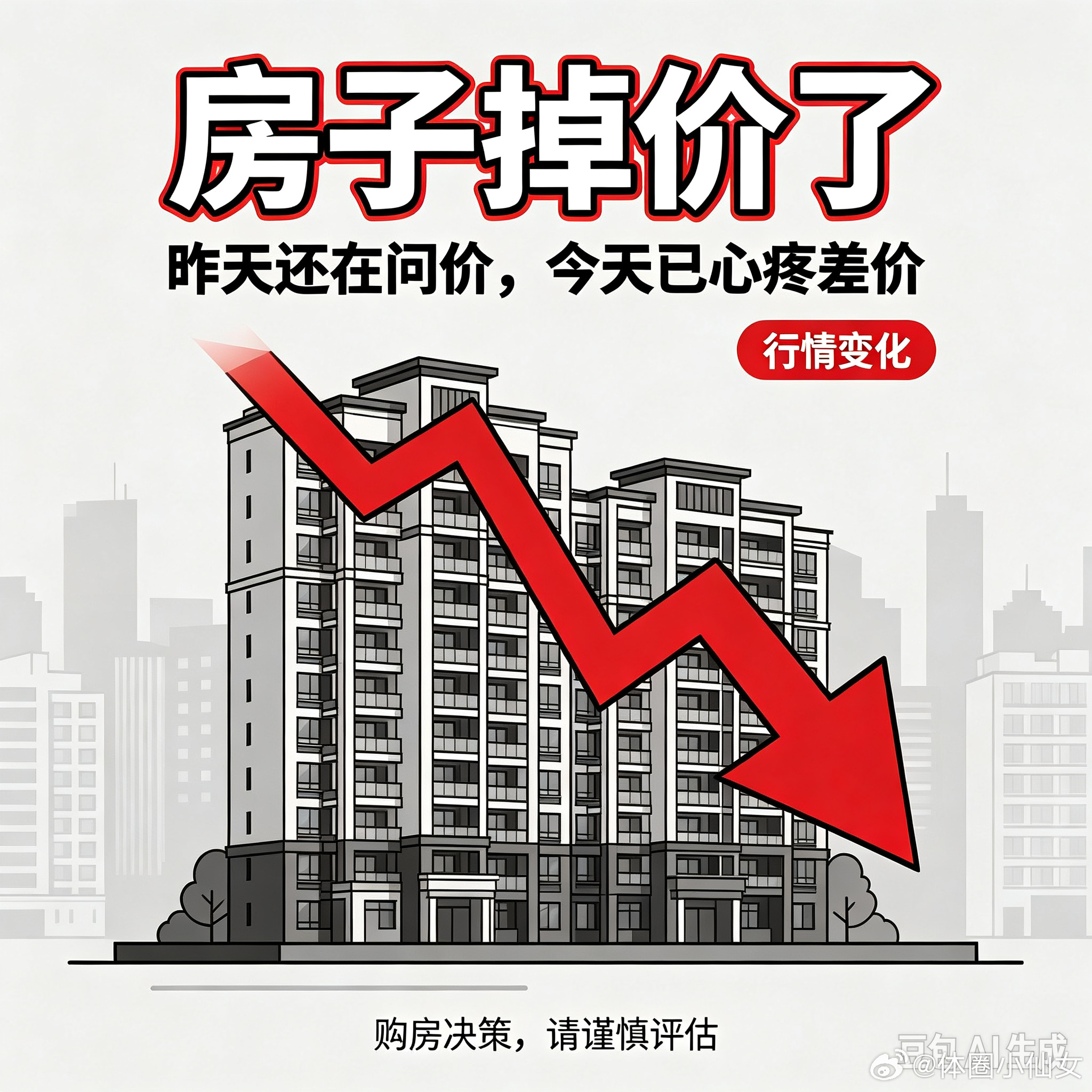 今天找中介了解房价，一听我的房价掉价了十几万，我的心要碎了！人啊！总要为自己的冲