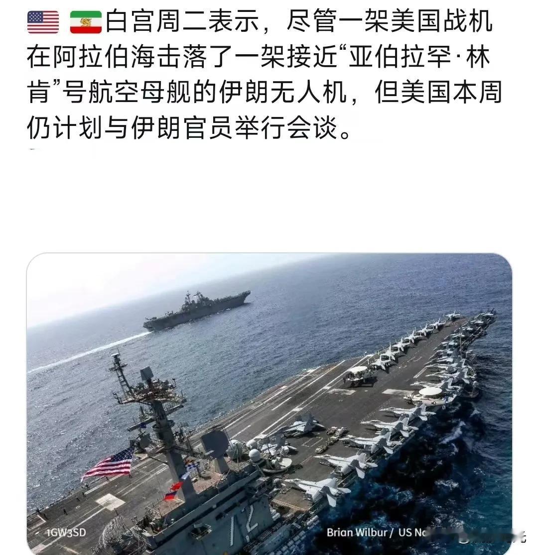 白宫周二表示，尽管一架美国战机在阿拉伯海击落了一架接近“亚伯拉罕·林肯”号航空母