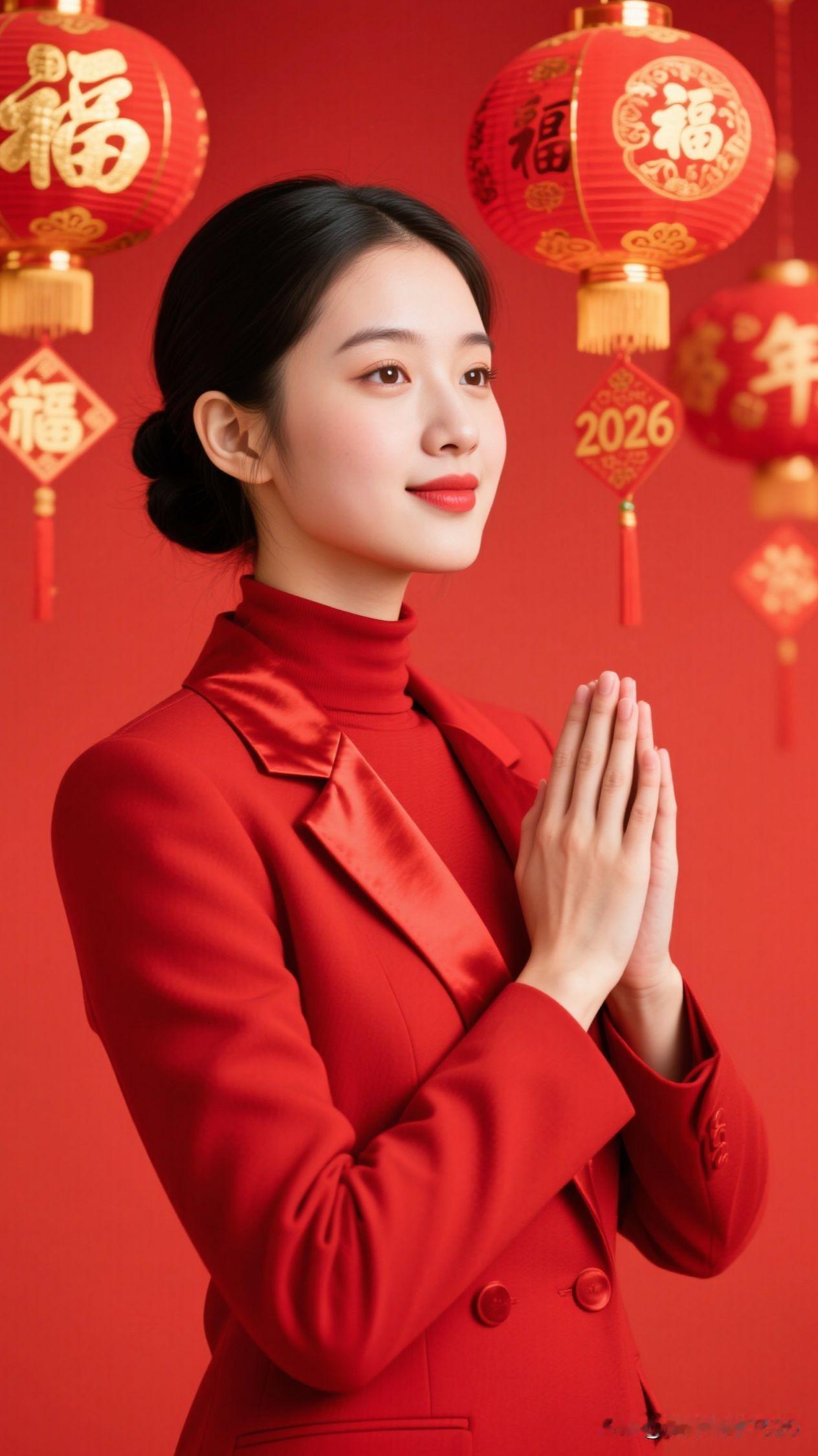 ✨ 灯笼曳着金穗的光，朱红裹住岁的祈望，双手合起的刹那，年味便成了具象的滚烫。新