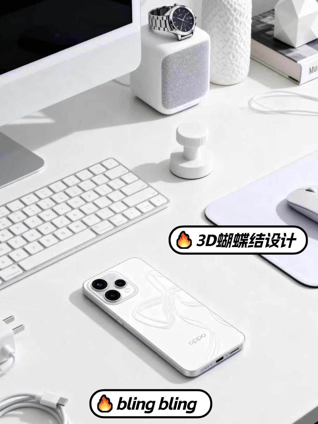 白色蝴蝶结手机，审美长在我的心窝里了~
最近在折腾桌搭，把新手机往桌上一放
✨你