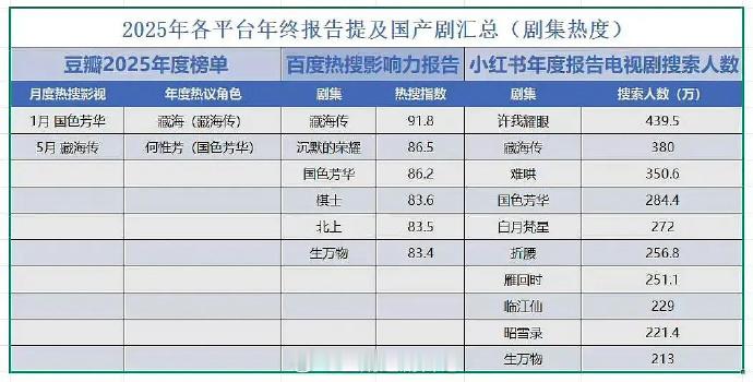 2025年各平台年终报告提及国产剧📊汇总，榜上有名的就只有这些了 藏海传全方位