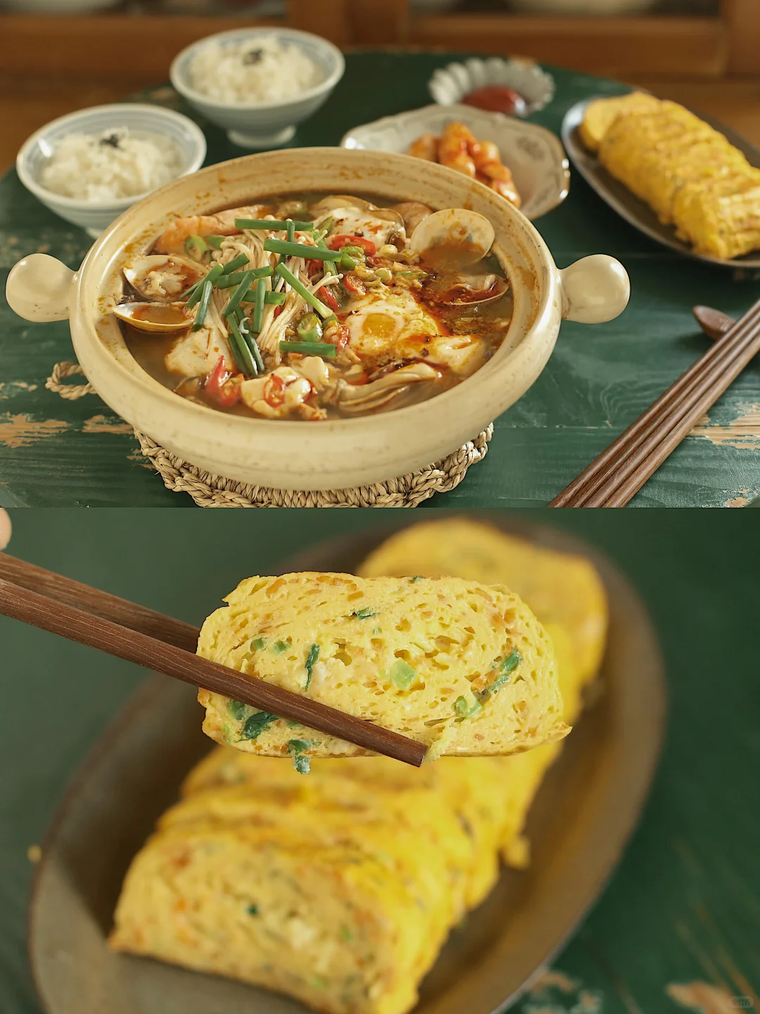 大王芝士鸡蛋卷和热乎乎的海鲜嫩豆腐汤