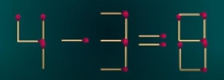 眼前由火柴棒搭建的等式 “4 - 3 = 8”，显然还未找到正确的平衡。你仅有 