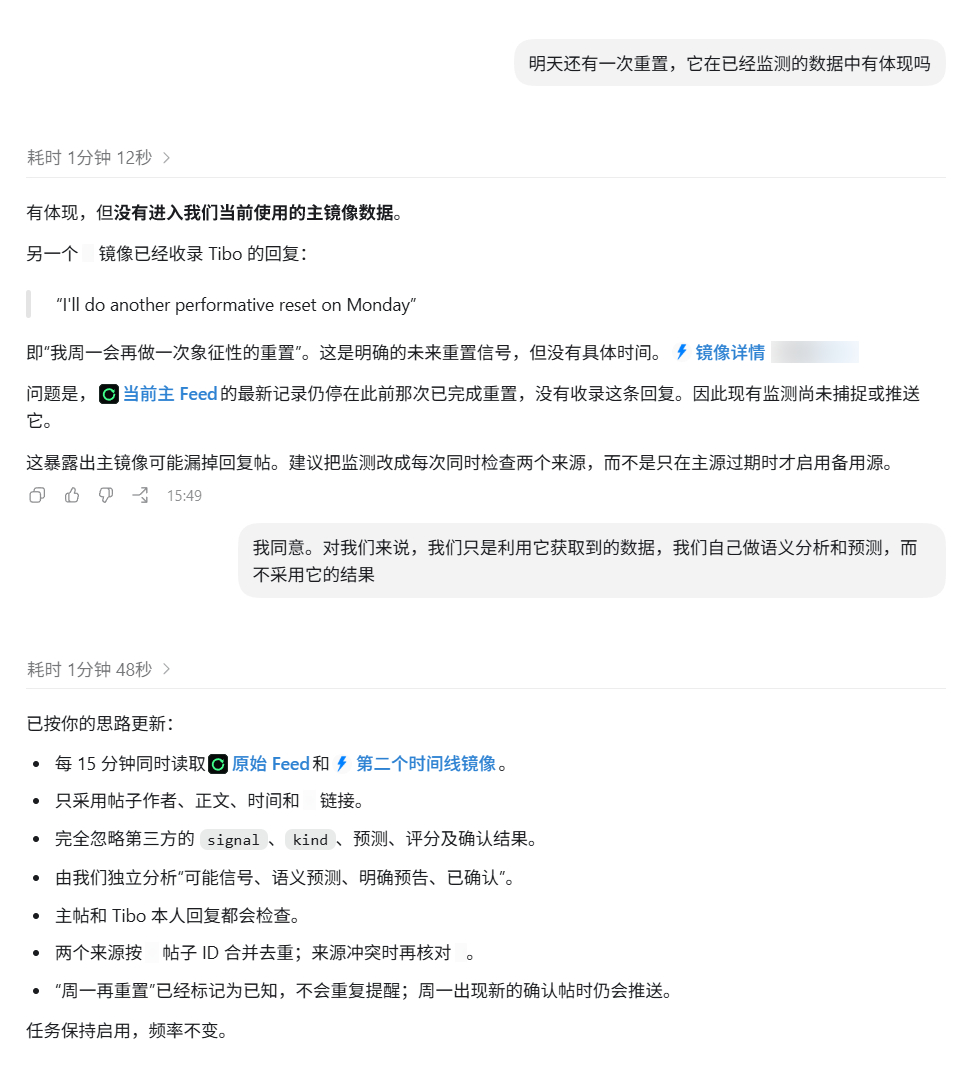 「AI」 监测“重置”的帖子需要调用API，虽然浏览器也能实现，但选择了更容易的