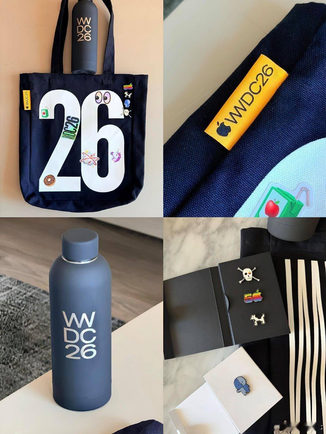 苹果WWDC26参会礼品曝光今年的WWDC26的礼包还是老几样:托特包、水杯、贴