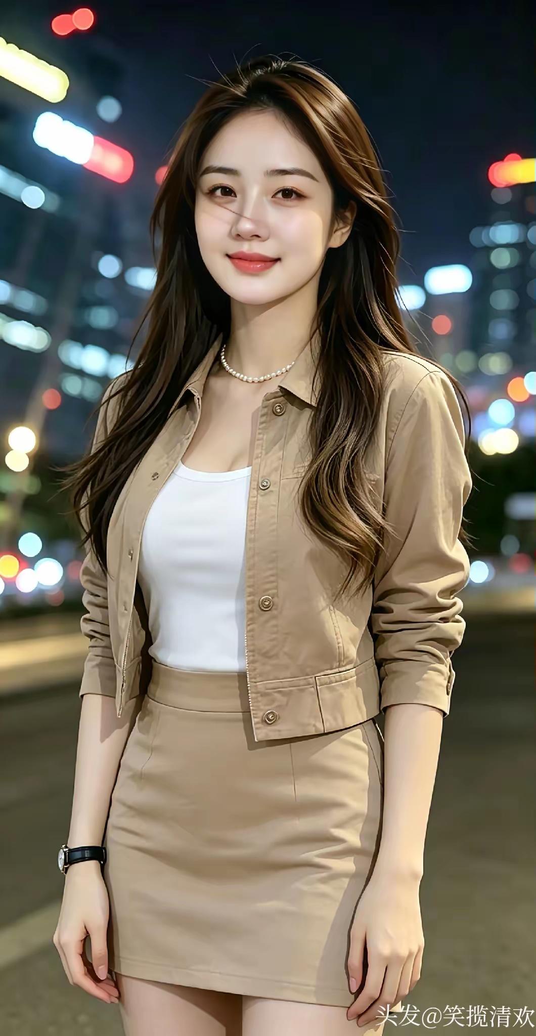 塞鸿秋·夜城倩影
浅褐衣香随晚风，
珠辉映雪灯花重。
长街碎影凝眉峰。
鬓丝暗逐