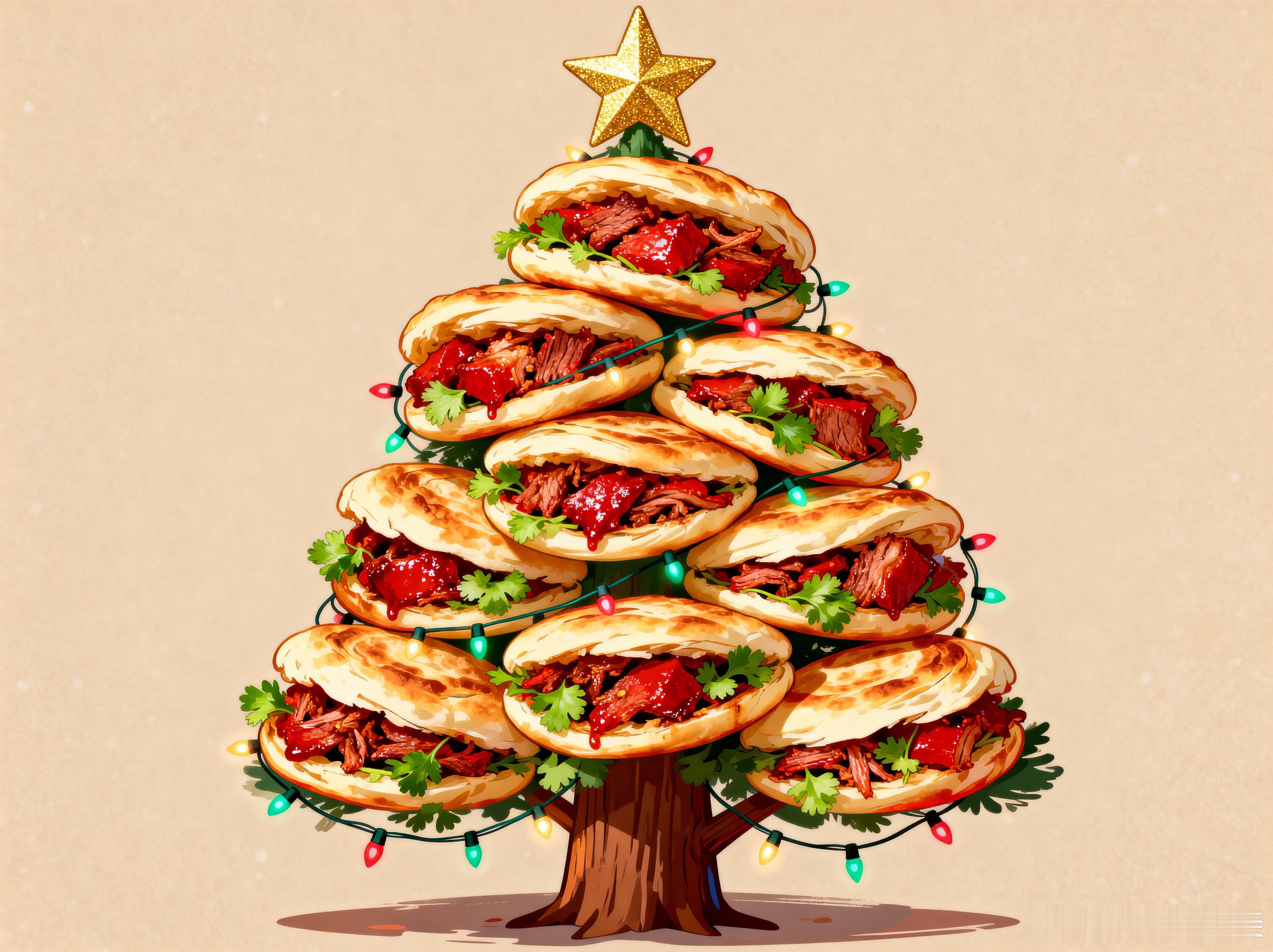 ai生成的肉夹馍圣诞树怎么是潼关馍 