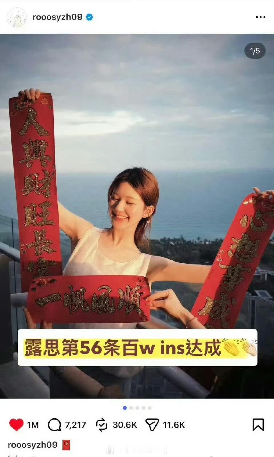 赵露思ins新年营业点👍🏻破百万～ 