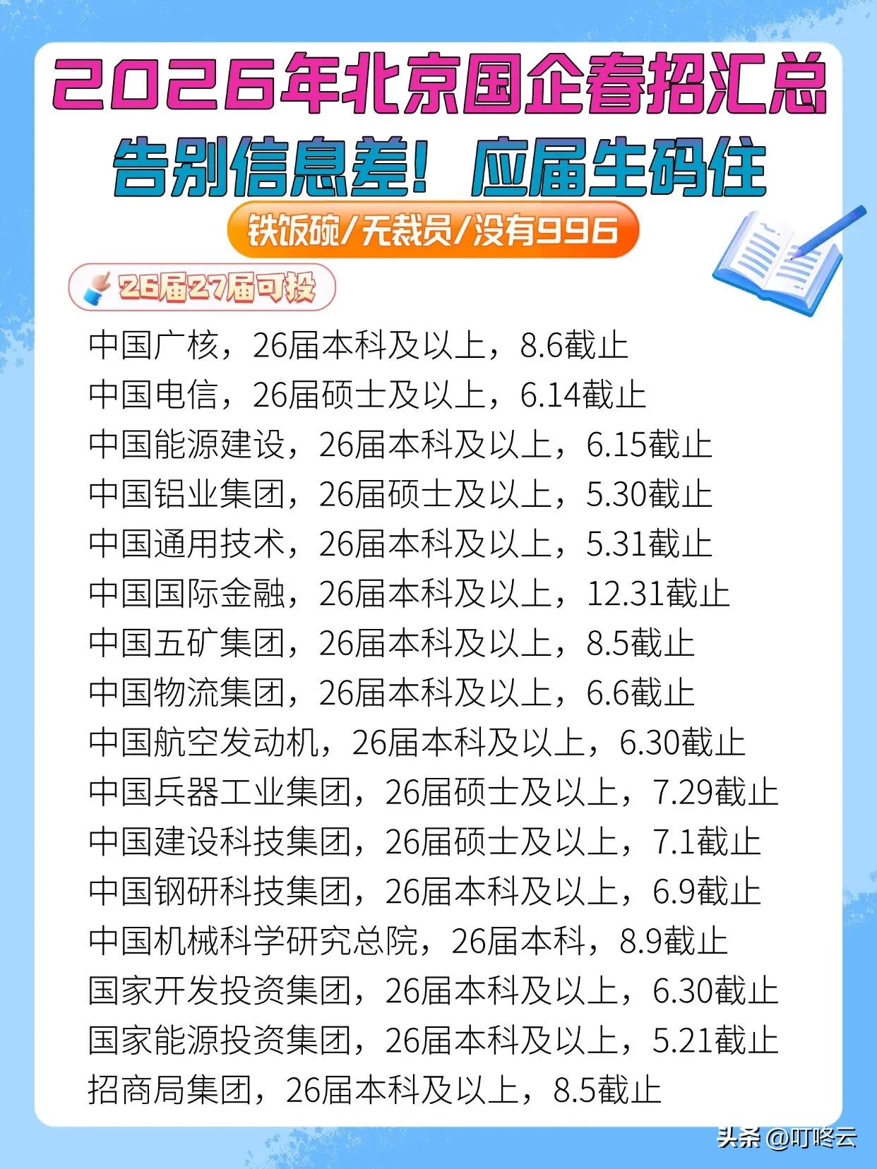 2026北京国企春招速报｜告别信息差，应届生速码！@叮咚云 就业择业指导干货分享