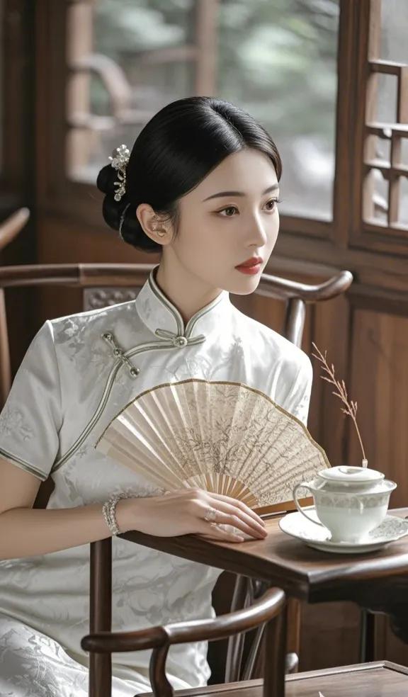 清风拂面，素手轻扶。#国风旗袍美女、# #温婉的佳人# #美女子图赏# #温婉古