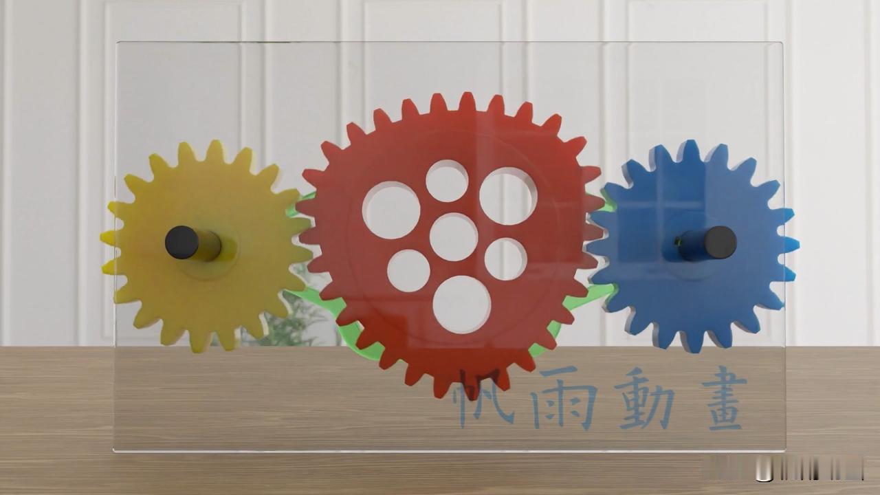 这是莱勒三角齿轮传动机构，两个齿轮通过一个非圆齿轮，这里是莱勒三角形齿轮，来传动
