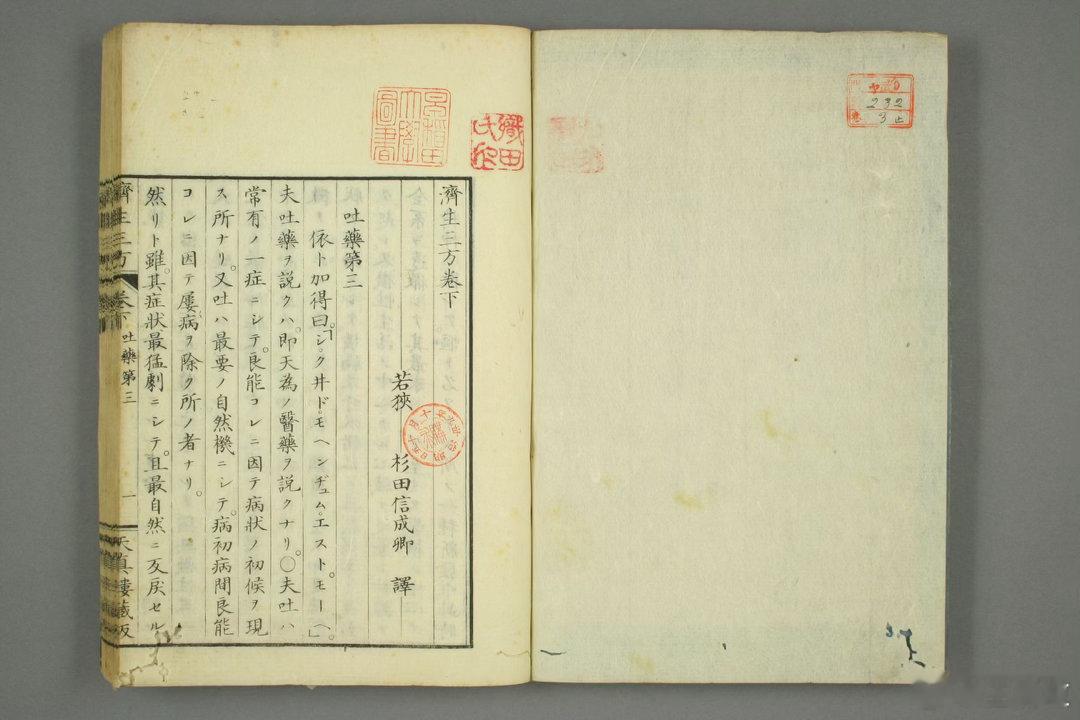 《济生三方》（和刻本，上中下三卷）刊刻信息：日本万延 2 年（1861 年，江户