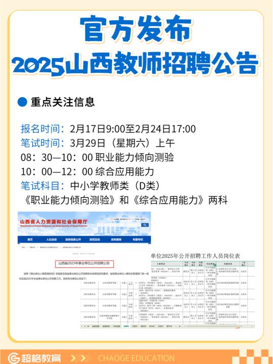 2025山西公告发布❗ 确定考中小学教师D类