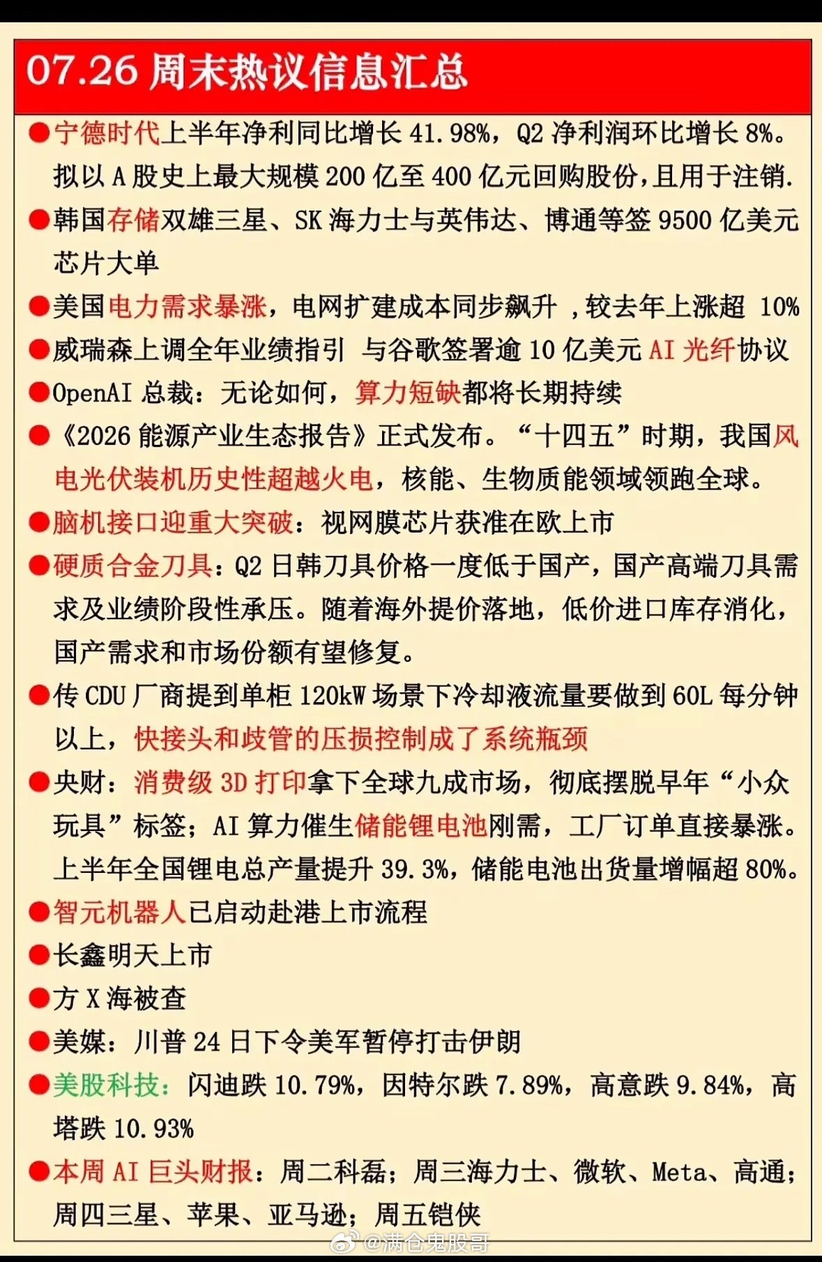 7月26日周末热议信息汇总指南来啦！宁德时代回购、AI算力紧缺，本周科技圈大事件