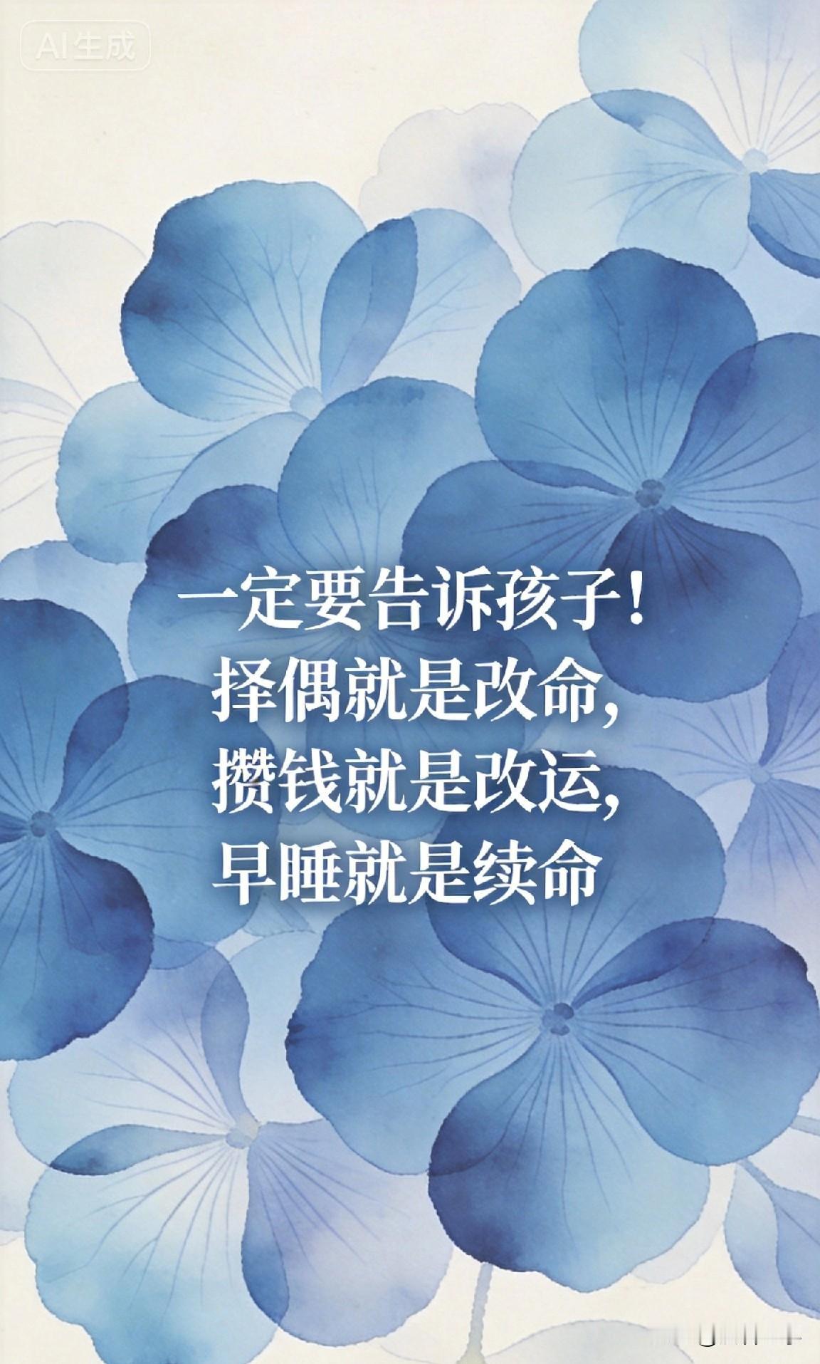 一定要告诉孩子！择偶就是改命，攒钱就是改运，早睡就是续命

有句话说得好：“父母