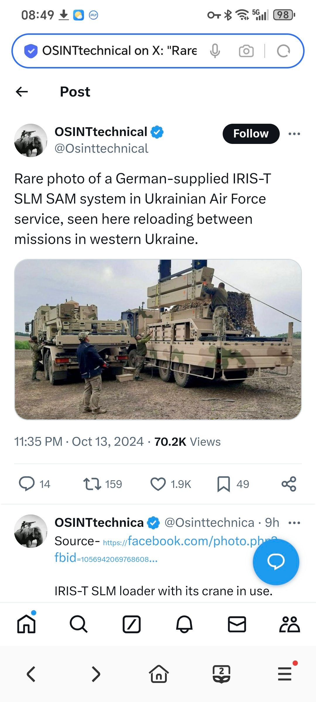 一张德国提供的 IRIS-T SLM 防空导弹系统在乌克兰空军服役的罕见照片，照