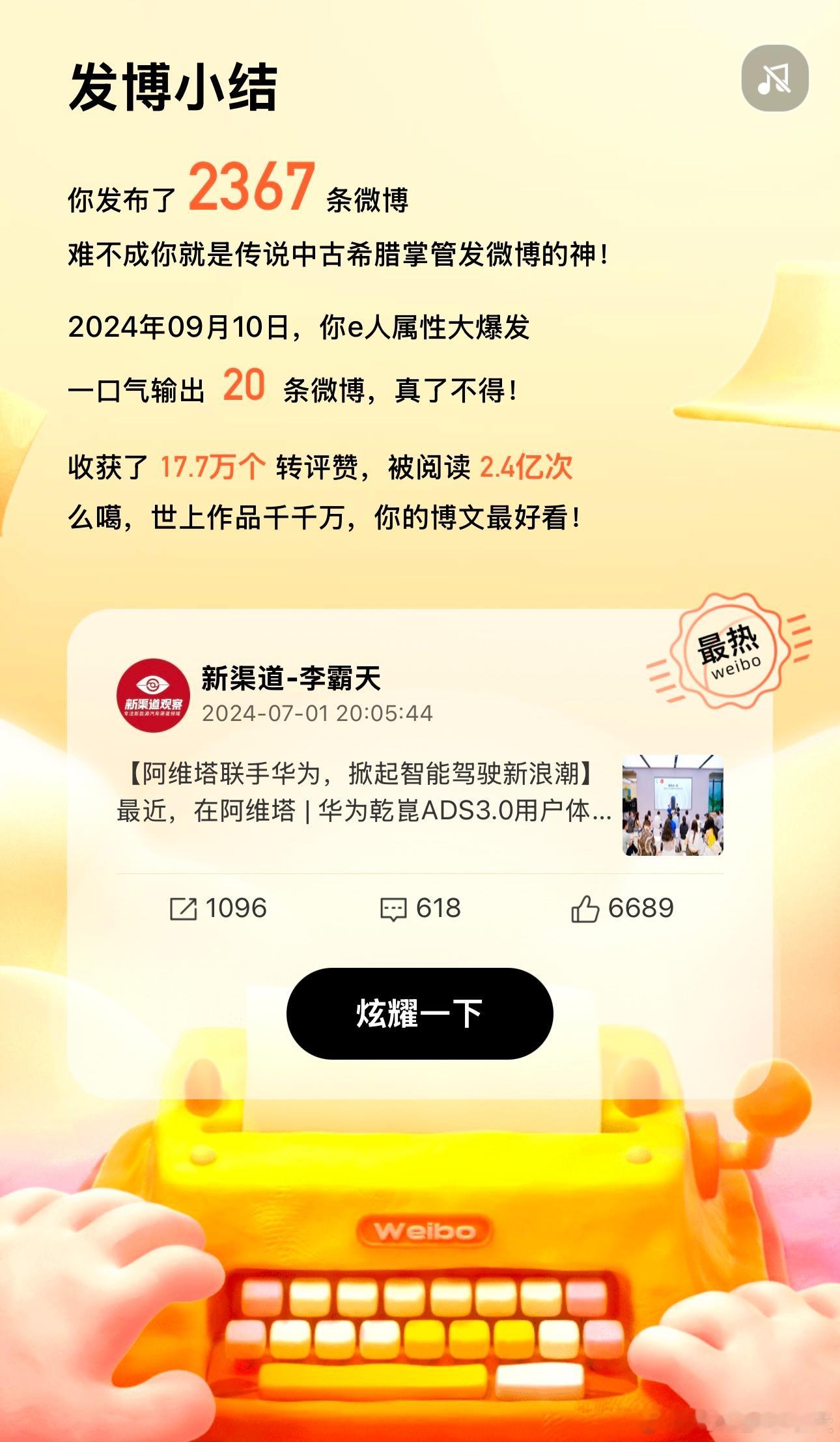 盘一盘2024微博数据：这一年发了 2367 条微博，331 天活跃，日均 7 