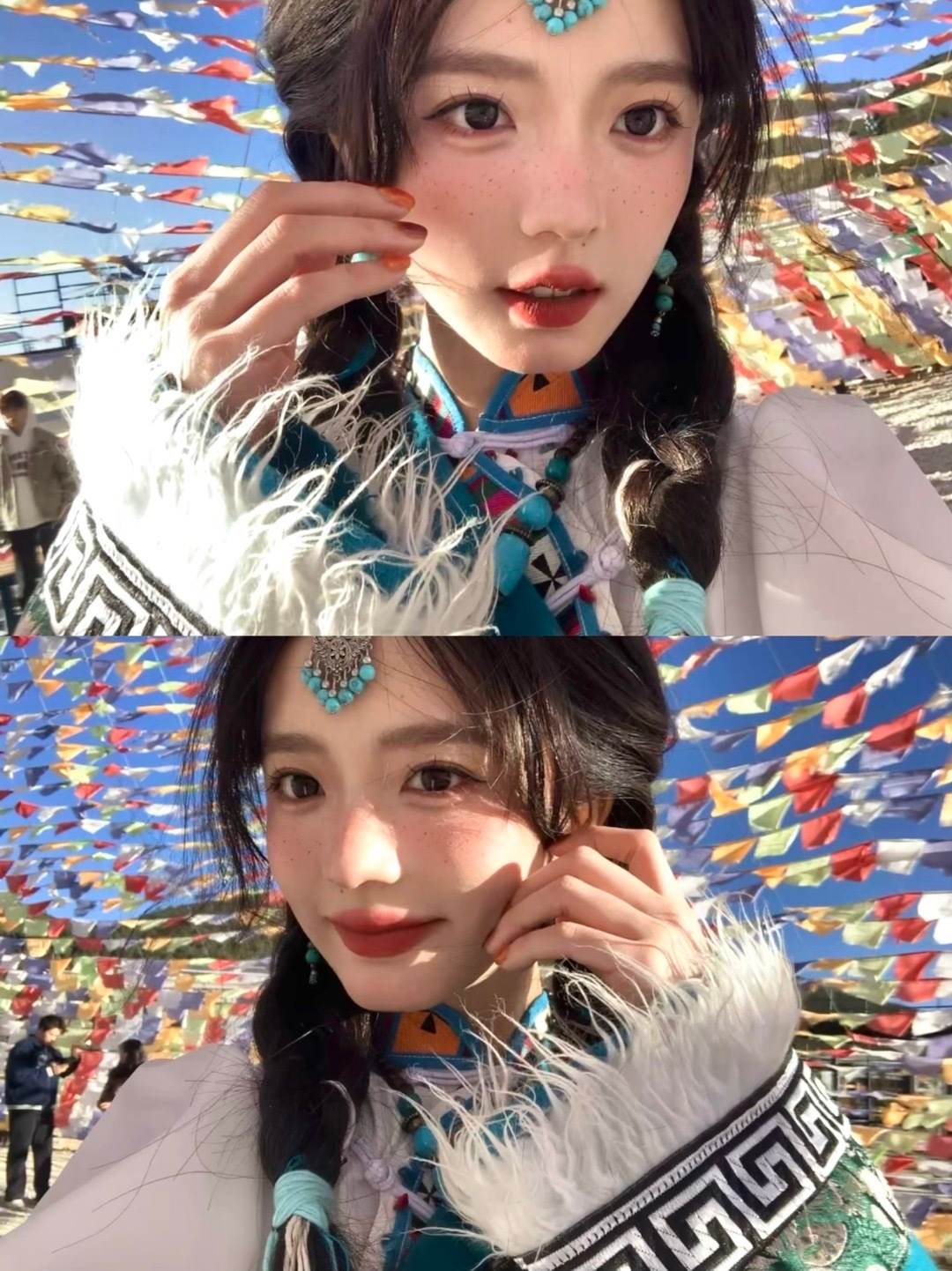 在香格里拉遇到了两只乖乖的大狗子这个妆自己画的嘿嘿 还蛮喜欢的就是太冷了 不然想