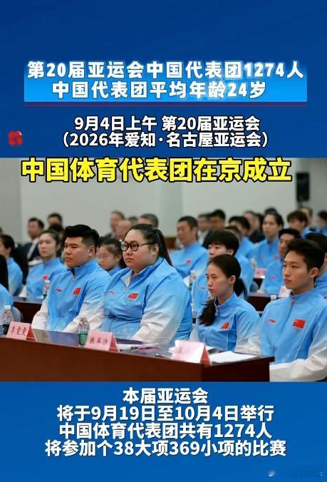第20届亚运会中国代表团1274人 中国代表团平均年龄24岁 9月4日上午，第2